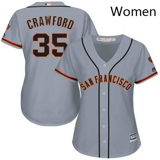 Womens Majestic San Francisco Giants 35 Brandon Crawford Authentic Grey Road Cool Base MLB Jersey